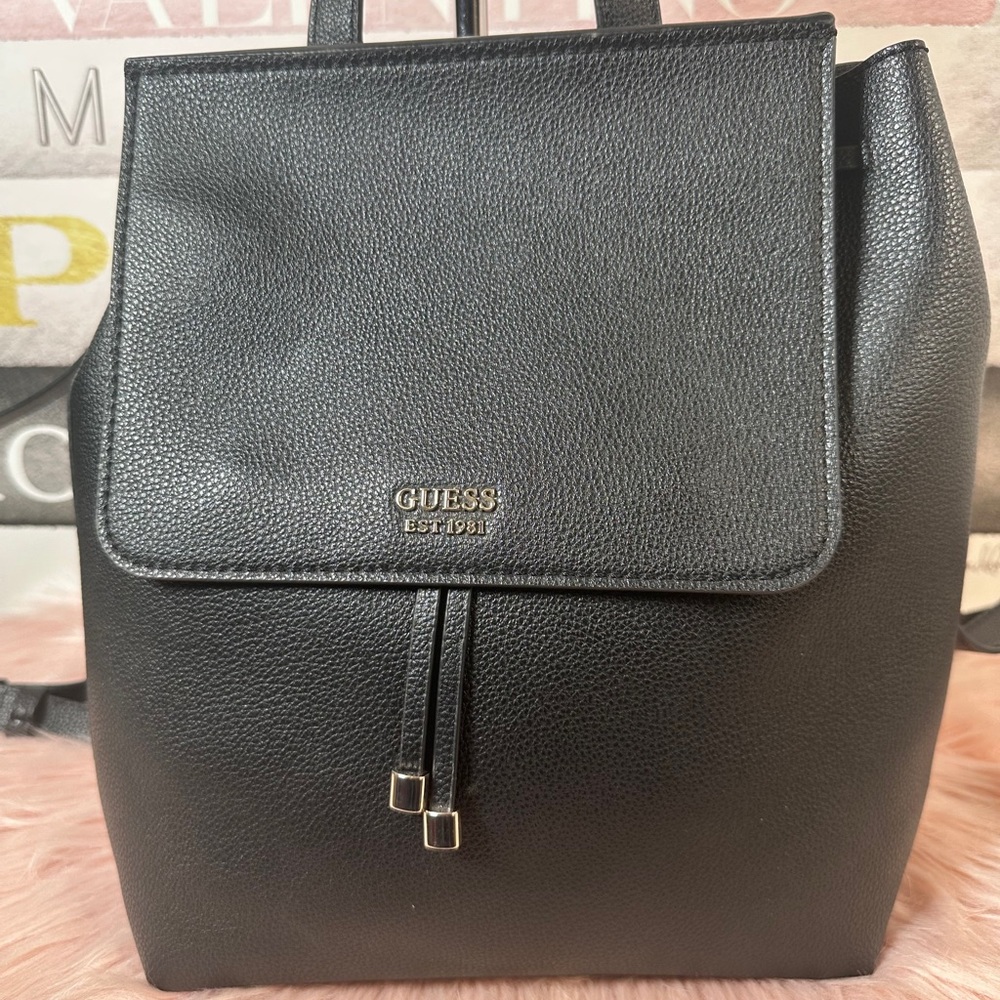 GUESS Classic Black Leather Backpack